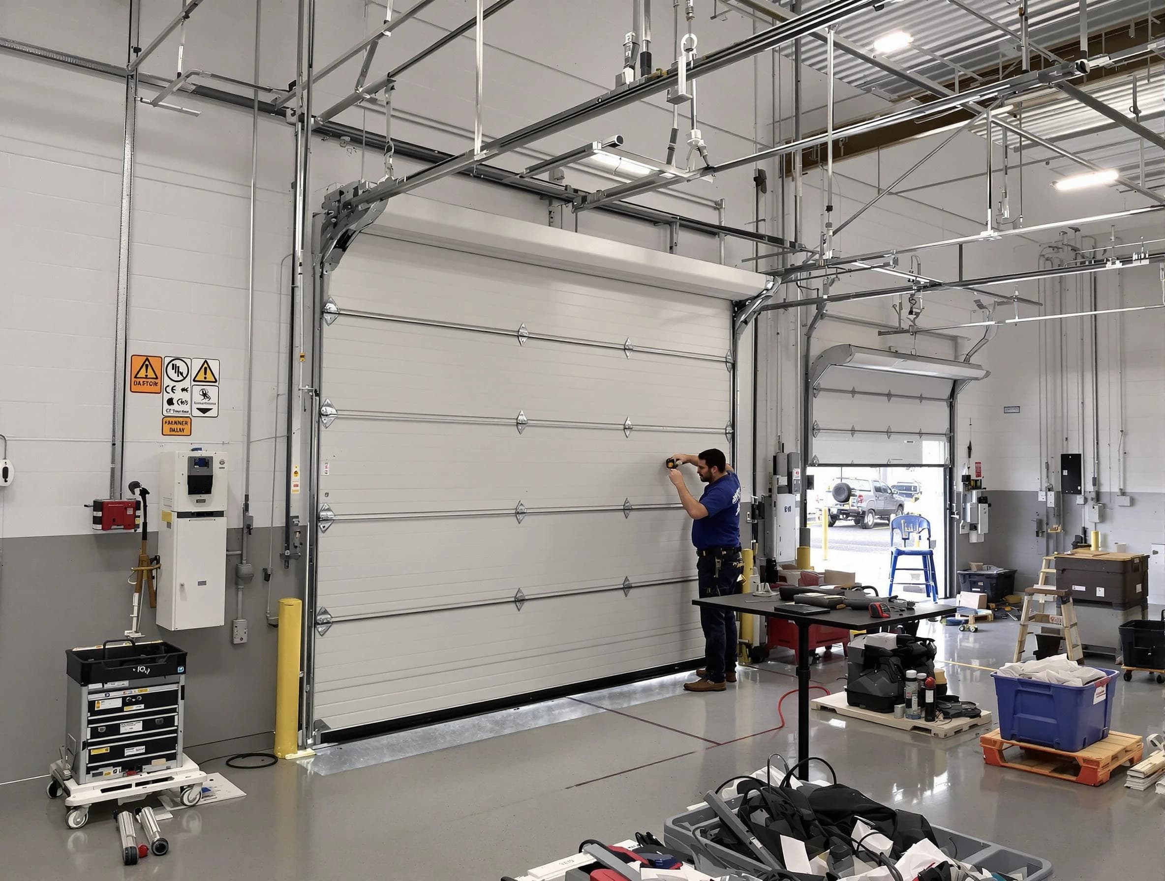 Commercial garage door repair being performed by Sandy Springs Garage Door Repair expert in Sandy Springs