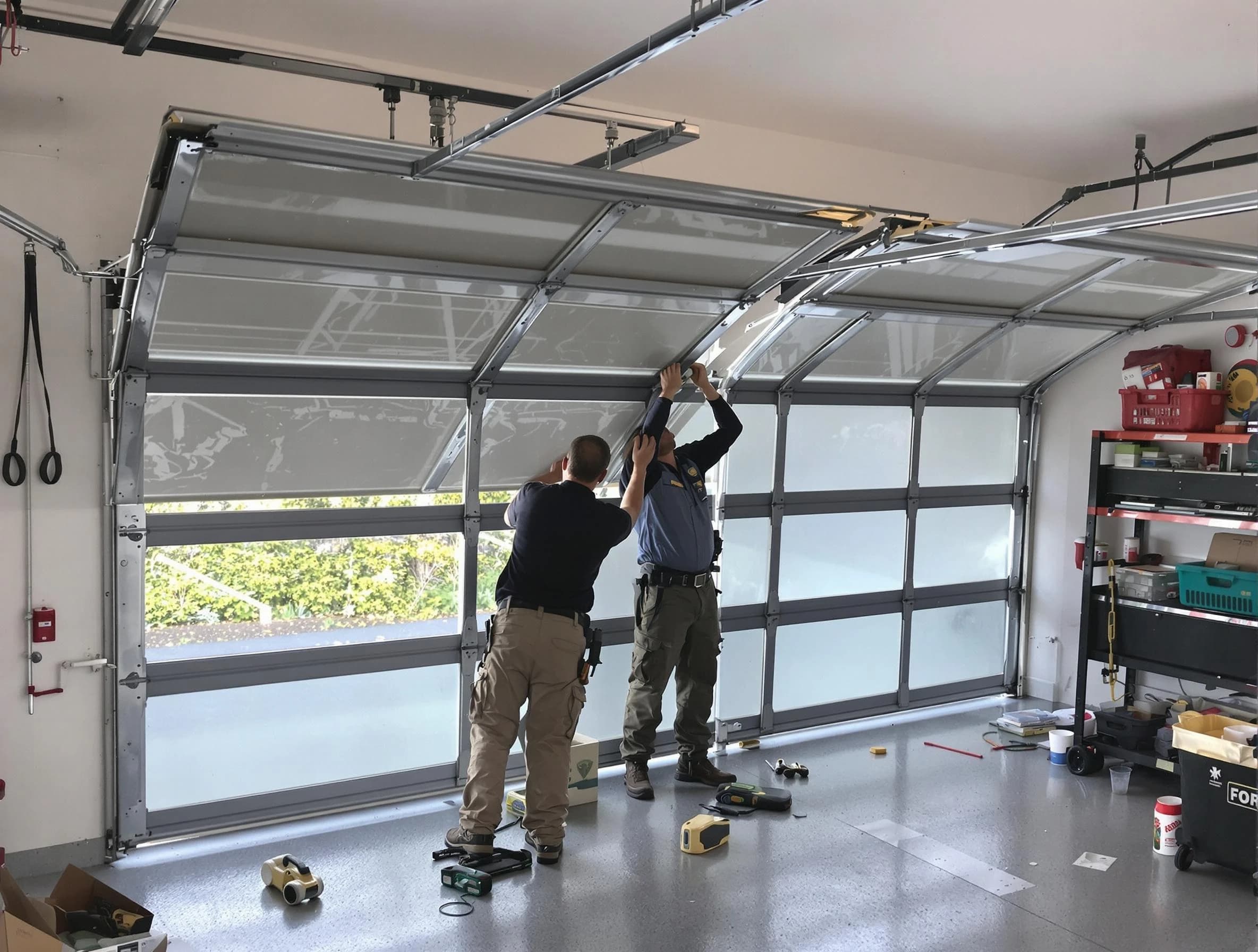 Sandy Springs Garage Door Repair expert performing precise panel replacement on Sandy Springs garage door