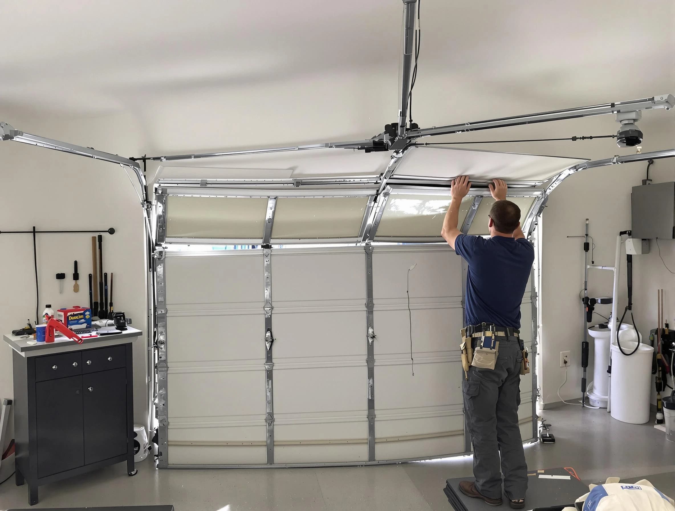 Sandy Springs Garage Door Repair specialist performing precise section replacement on Sandy Springs garage door