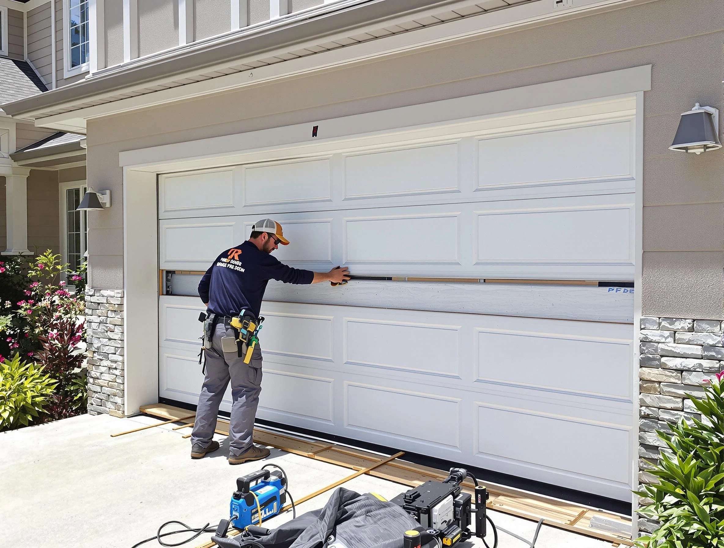 Sandy Springs Garage Door Repair team performing complete garage door replacement at Sandy Springs residence