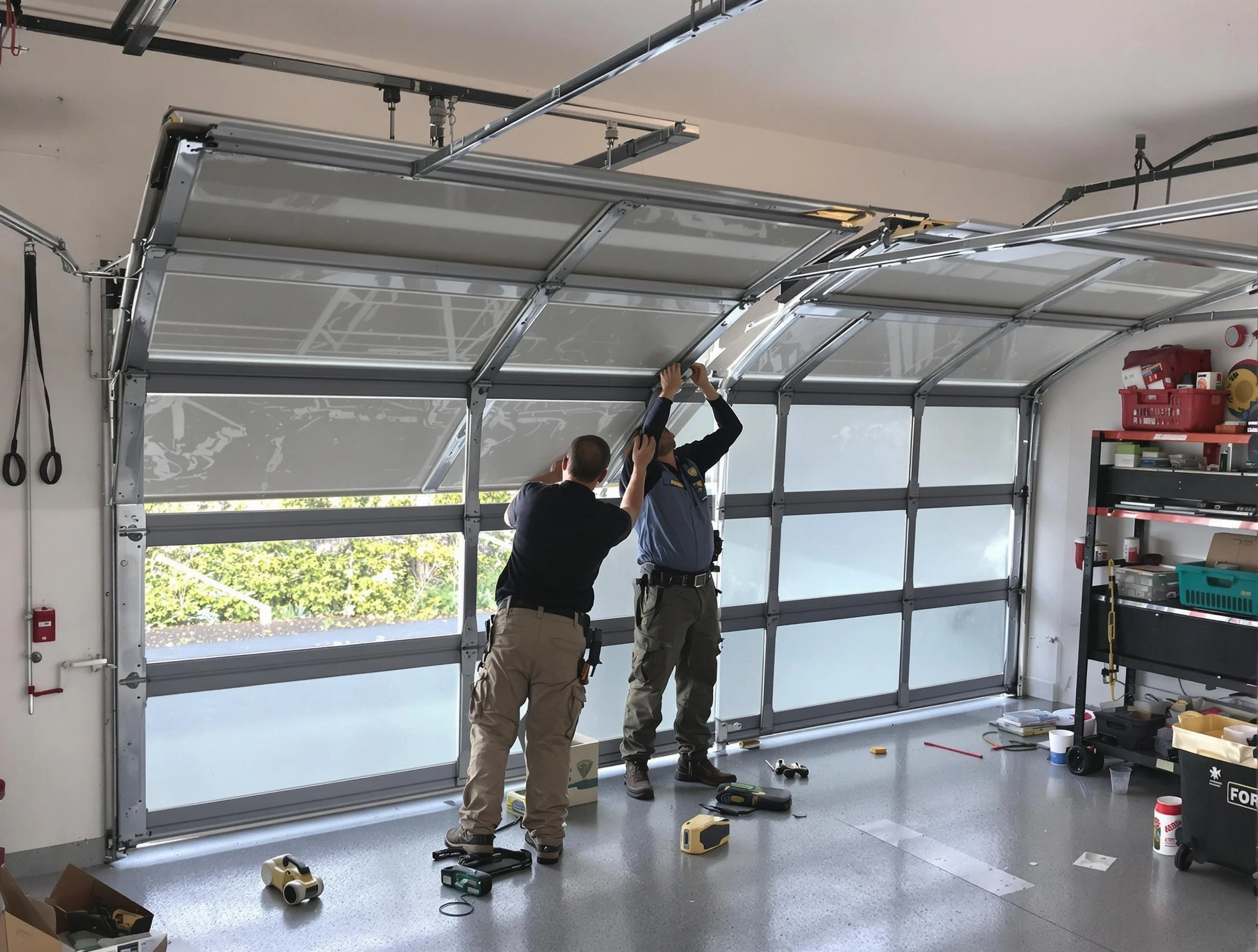 Sandy Springs Garage Door Repair expert performing precise panel replacement on Sandy Springs garage door