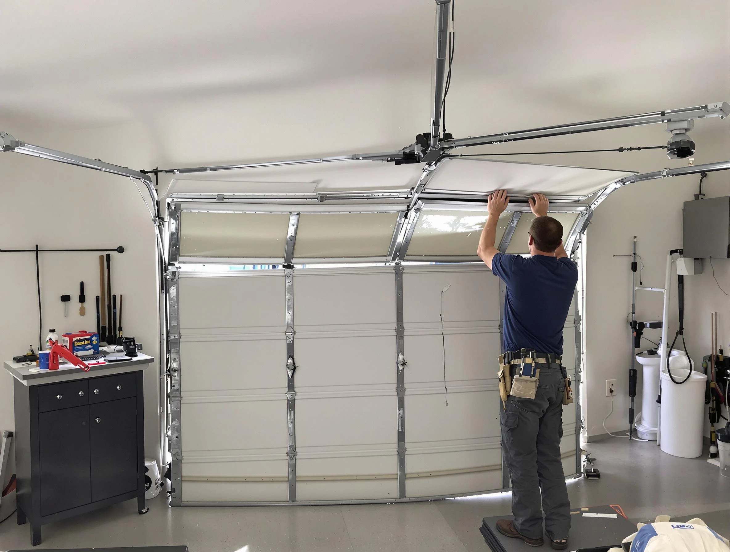 Sandy Springs Garage Door Repair specialist performing precise section replacement on Sandy Springs garage door